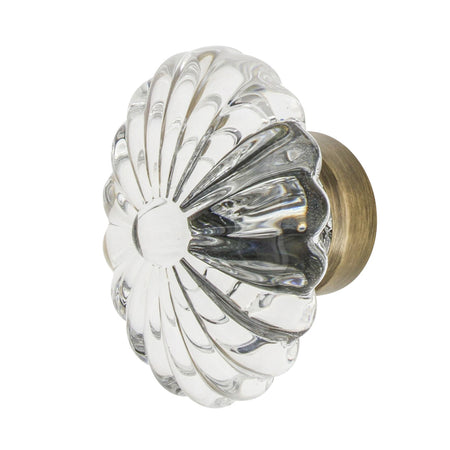 Nostalgic Warehouse 749993: 1-3/4" Oval Fluted Crystal  Cabinet Knob - Antique Brass