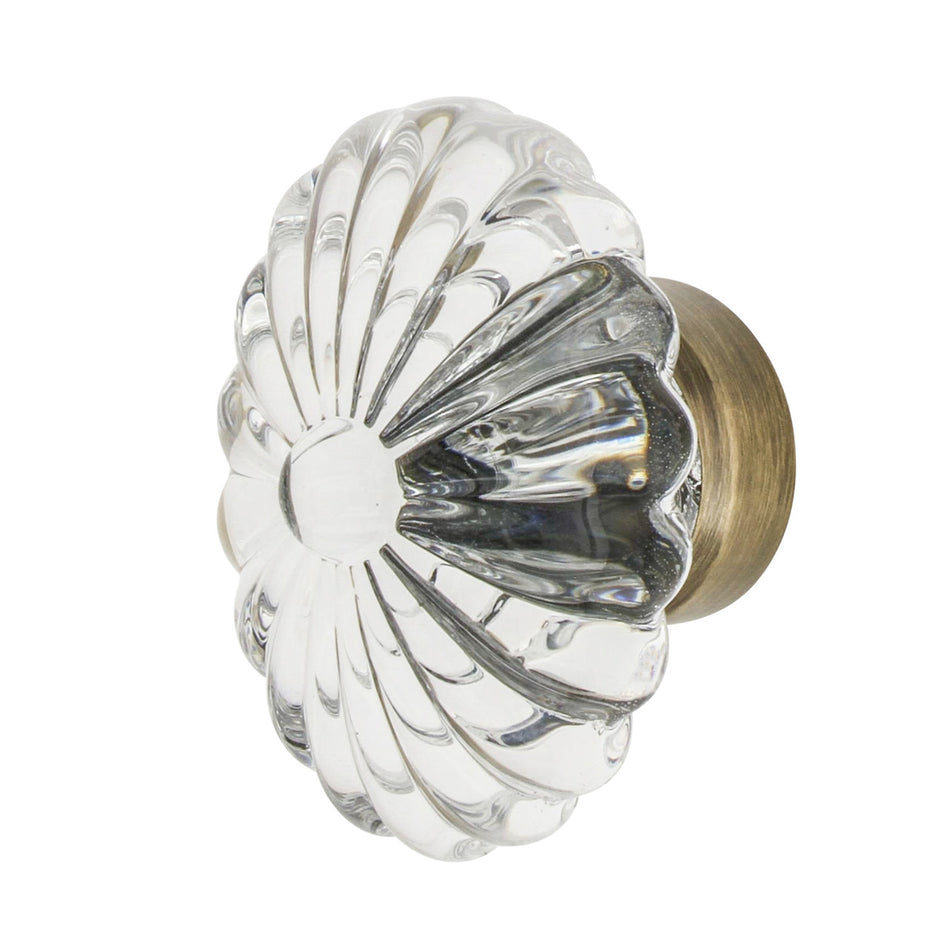 Nostalgic Warehouse 749993: 1-3/4" Oval Fluted Crystal  Cabinet Knob - Antique Brass