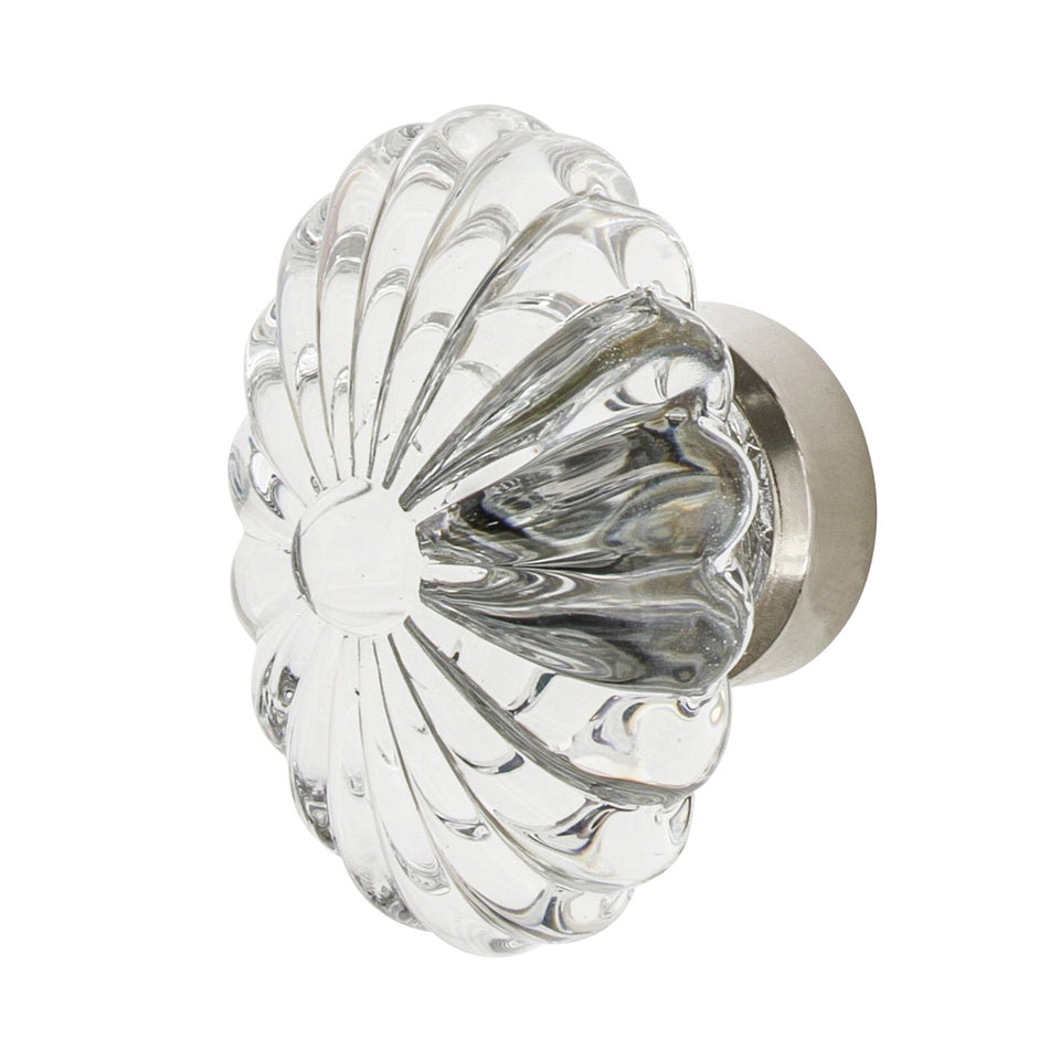 Nostalgic Warehouse 749997: 1-3/4" Oval Fluted Crystal  Cabinet Knob - Polished Nickel