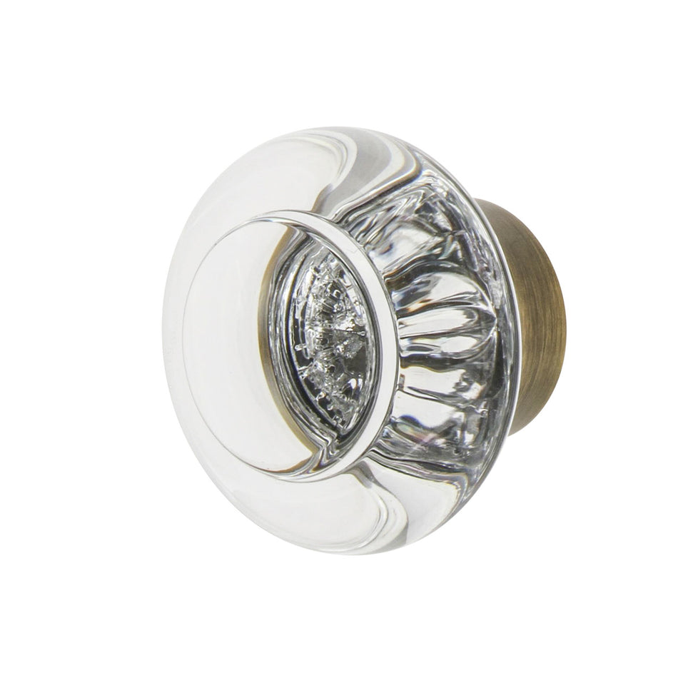 Nostalgic Warehouse 750001: 1-3/8" Round Clear Crystal  Cabinet Knob - Antique Brass