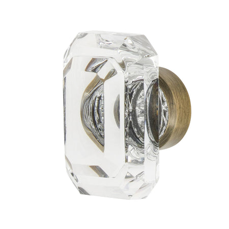 Nostalgic Warehouse 750025: 1-9/16" Baguette Cut Clear Crystal Cabinet Knob - Antique Brass