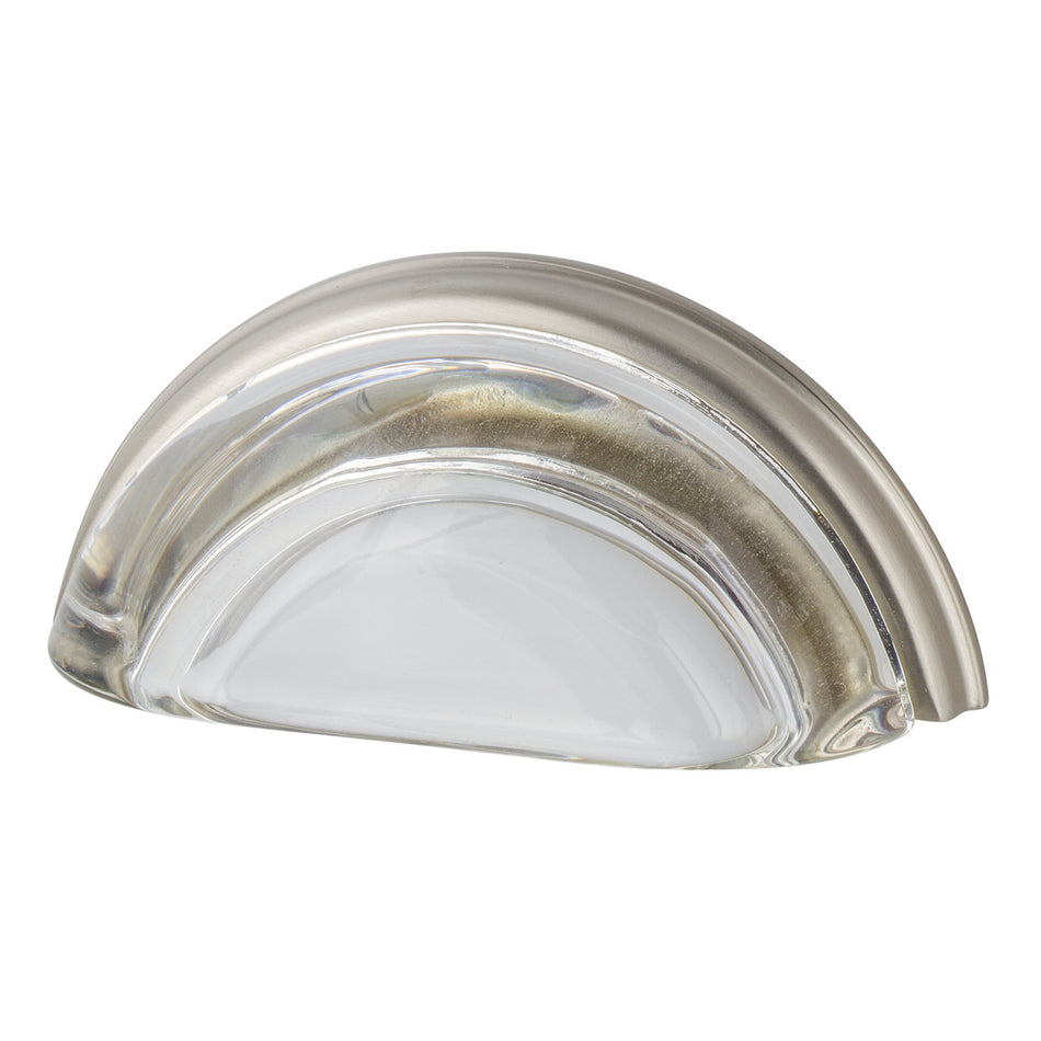 Nostalgic Warehouse 755394: 3" cc Clear Crystal Cup Cabinet Pull - Satin Nickel