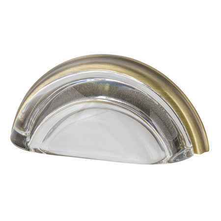 Nostalgic Warehouse 755396: 3" cc Clear Crystal Cup Cabinet Pull - Antique Brass