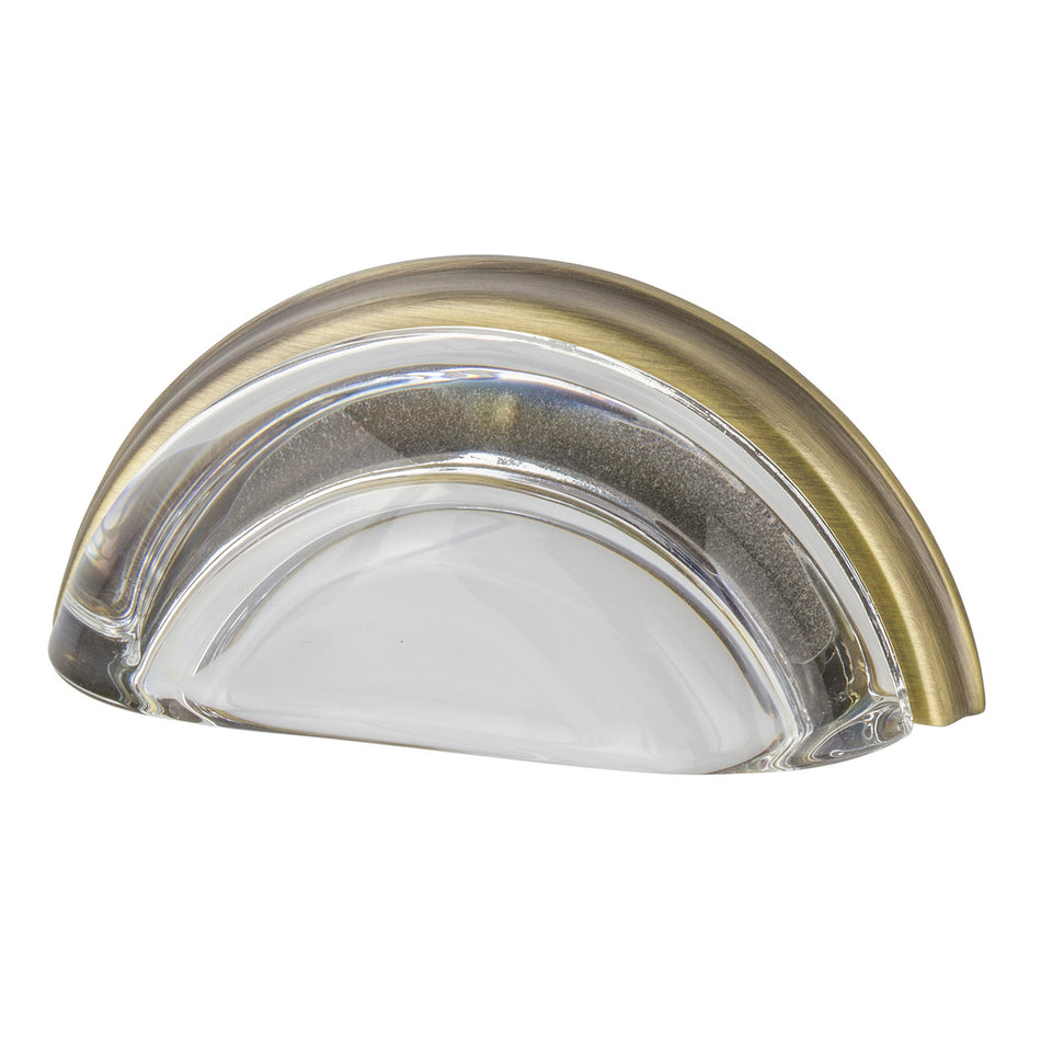 Nostalgic Warehouse 755396: 3" cc Clear Crystal Cup Cabinet Pull - Antique Brass