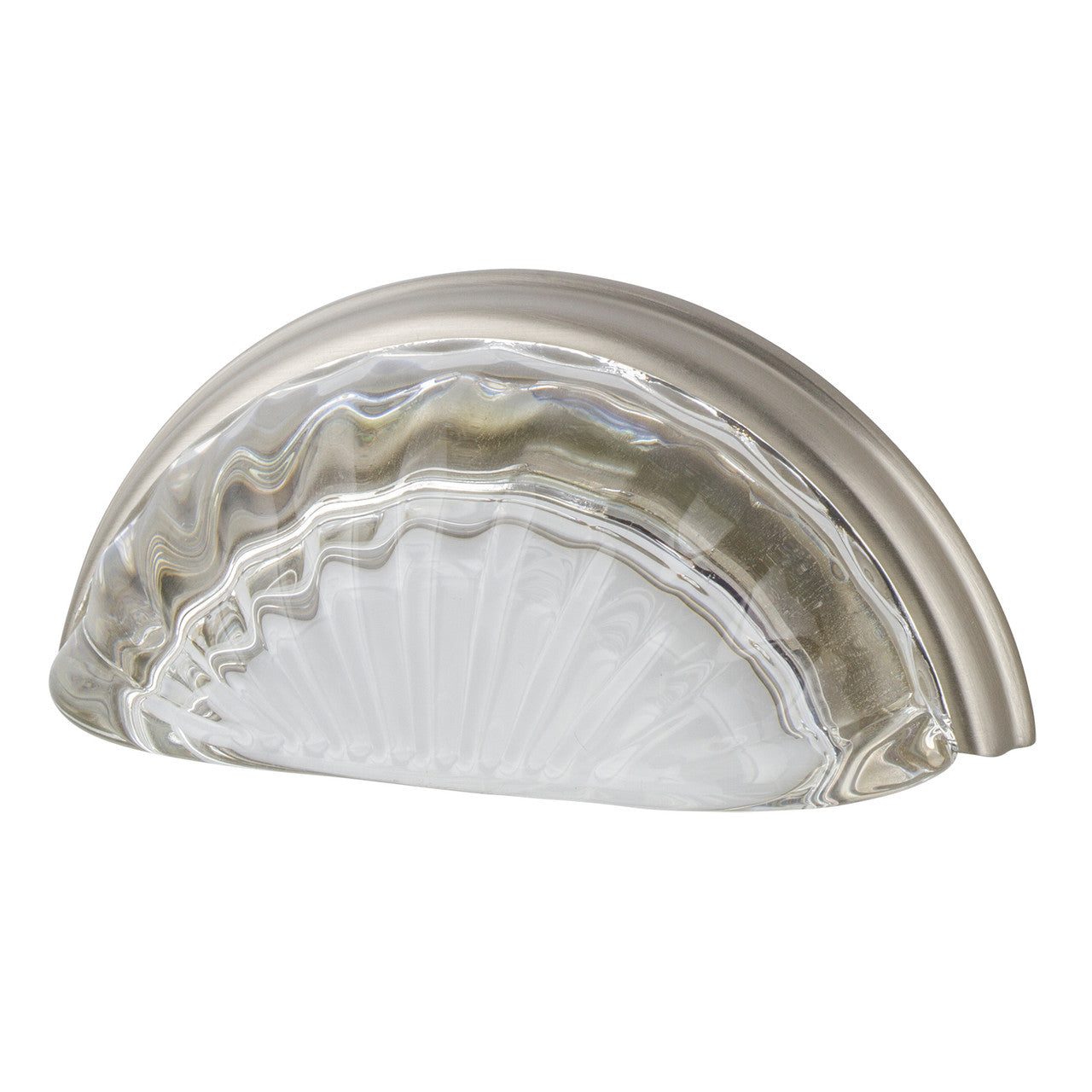 Nostalgic Warehouse 755412: 3" cc Clear Fluted Crystal Cup Cabinet Pull - Satin Nickel