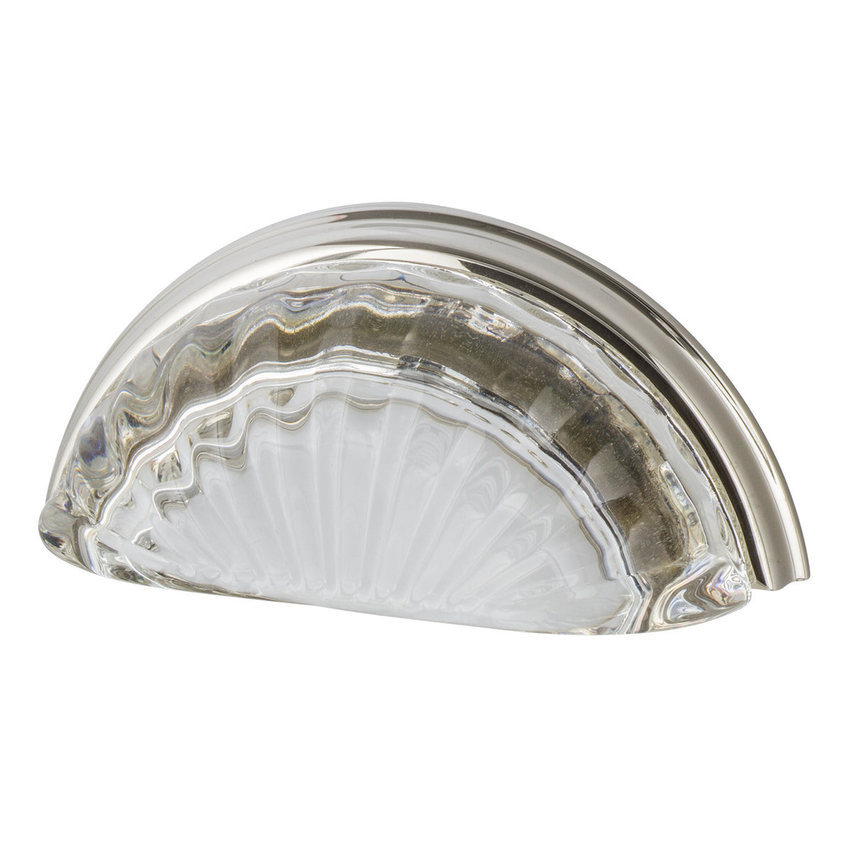 Nostalgic Warehouse 755413: 3" cc Clear Fluted Crystal Cup Cabinet Pull - Polished Nickel