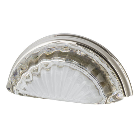 Nostalgic Warehouse 755413: 3" cc Clear Fluted Crystal Cup Cabinet Pull - Polished Nickel