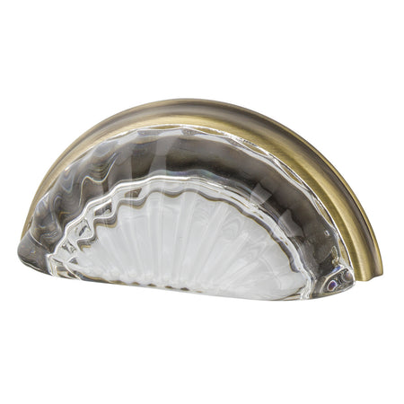 Nostalgic Warehouse 755414: 3" cc Clear Fluted Crystal Cup Cabinet Pull - Antique Brass
