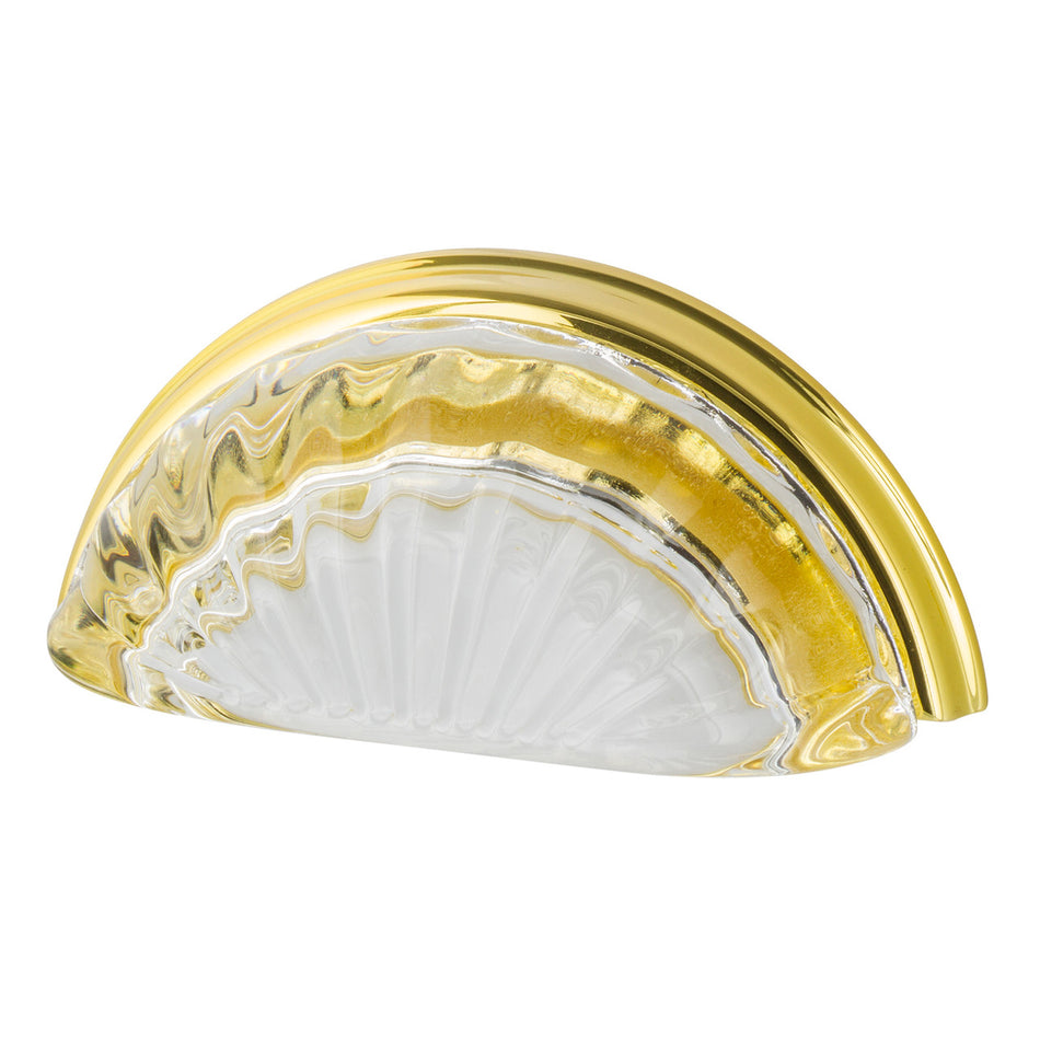 Nostalgic Warehouse 755418: 3" cc Clear Fluted Crystal Cup Cabinet Pull - Polished Brass