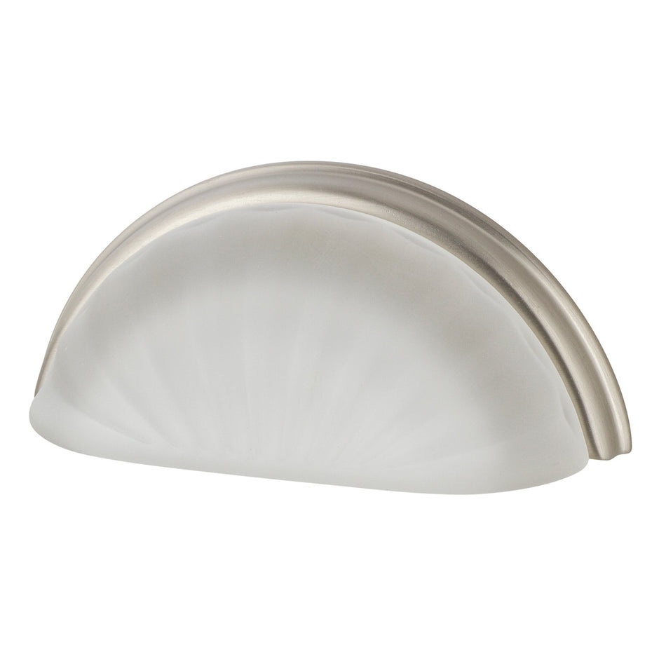 Nostalgic Warehouse 755421: 3" cc Frosted Fluted Crystal Cup Cabinet Pull - Satin Nickel