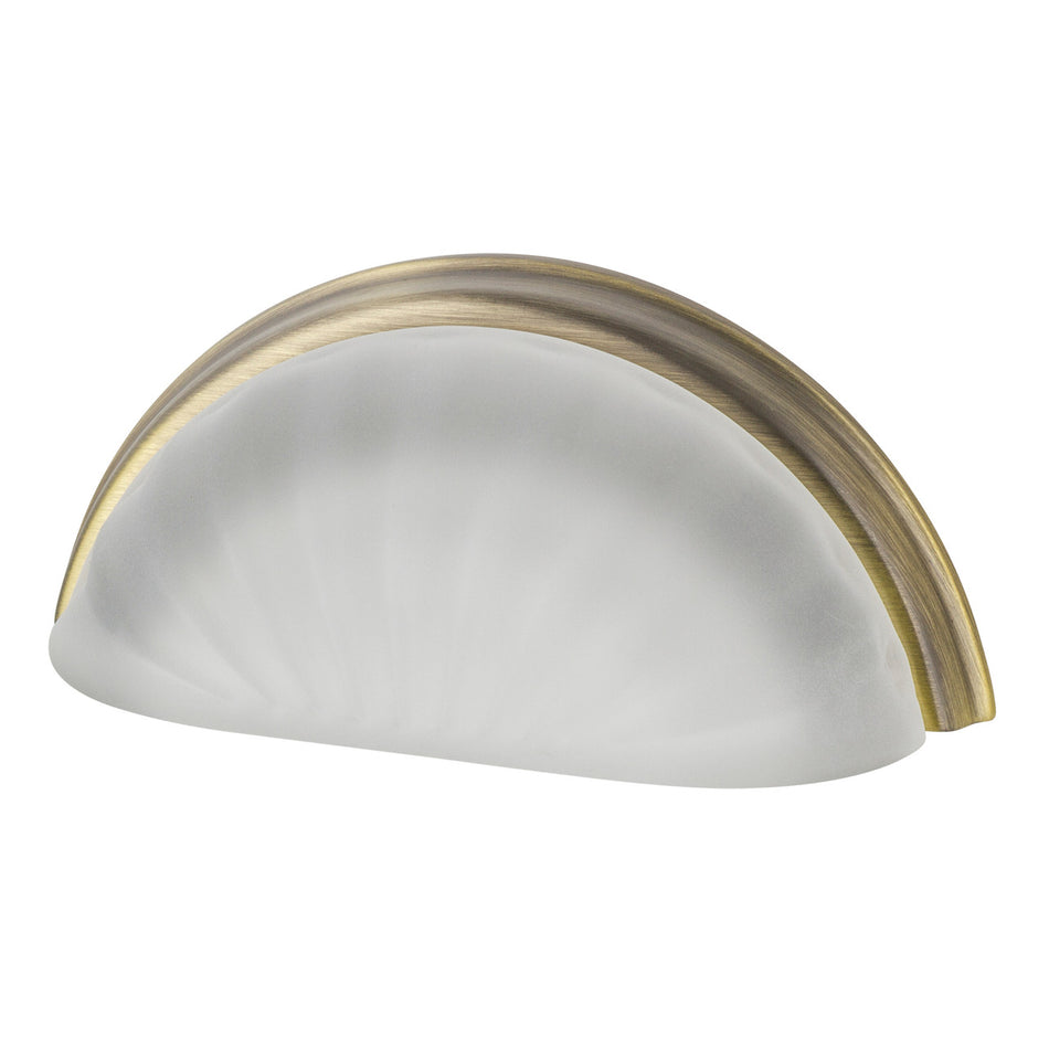 Nostalgic Warehouse 755423: 3" cc Frosted Fluted Crystal Cup Cabinet Pull - Antique Brass