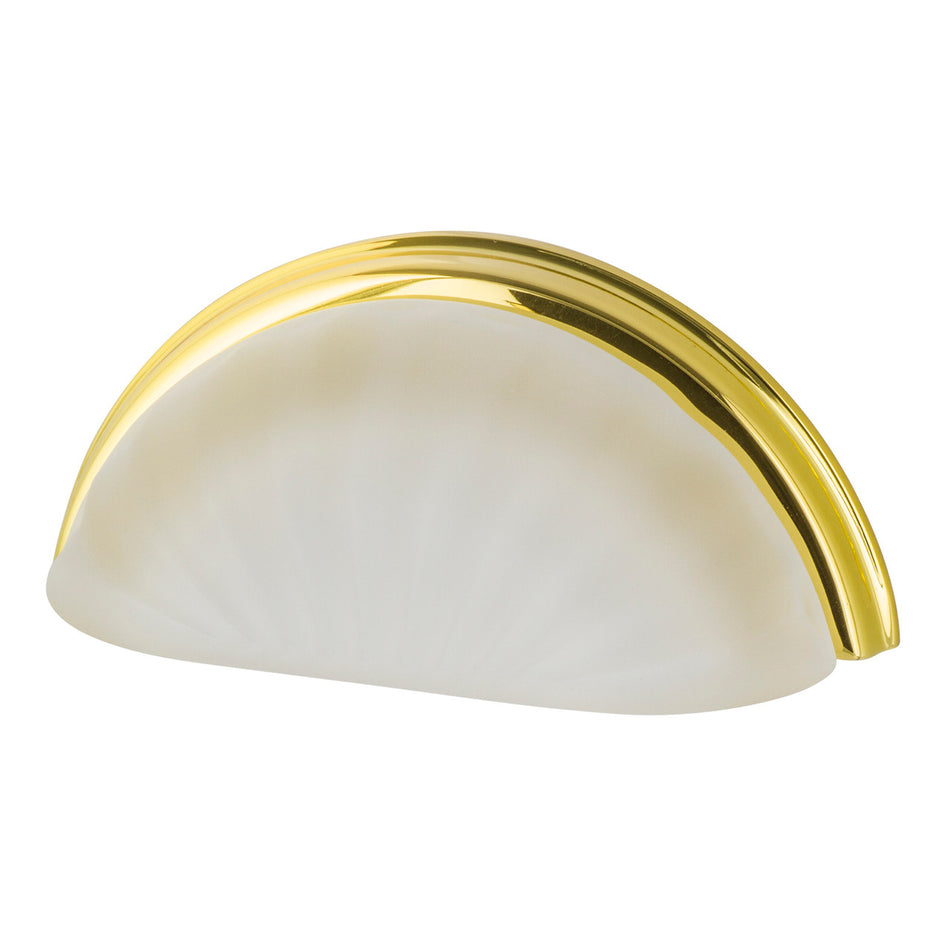 Nostalgic Warehouse 755427: 3" cc Frosted Fluted Crystal Cup Cabinet Pull - Polished Brass