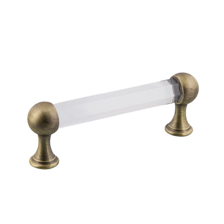 Nostalgic Warehouse 755433: 3-3/4" cc Crystal  Cabinet Pull - Antique Brass