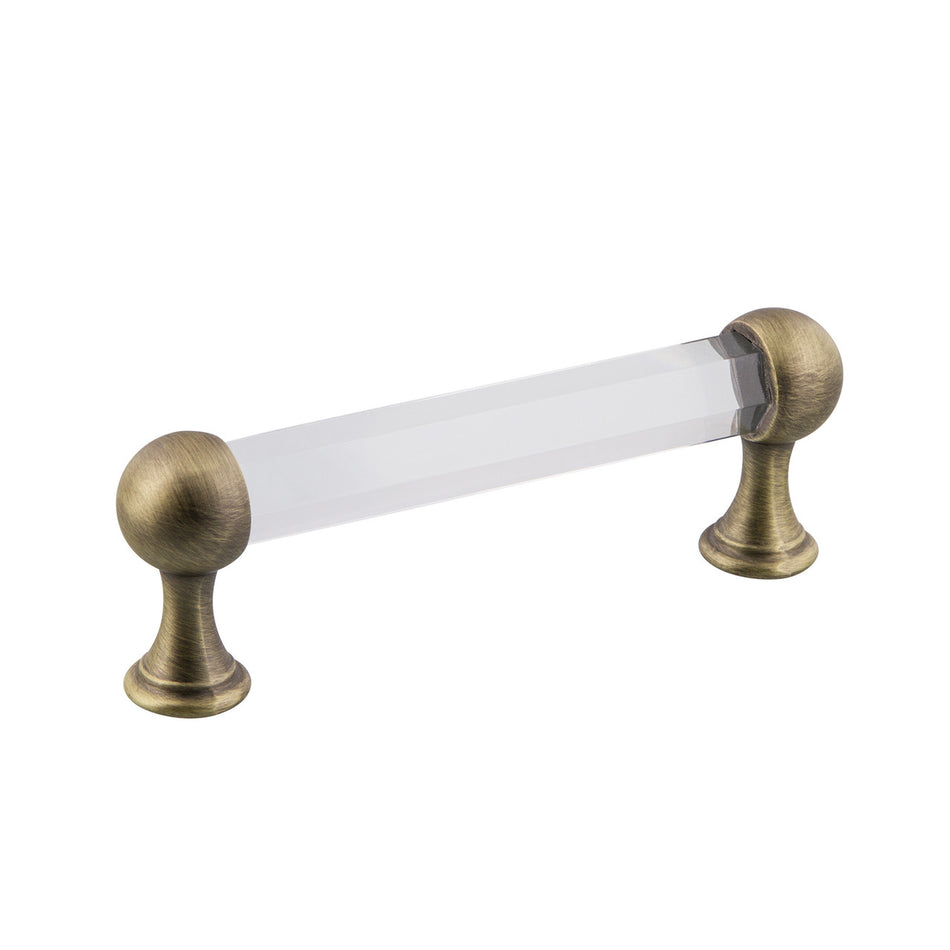 Nostalgic Warehouse 755433: 3-3/4" cc Crystal  Cabinet Pull - Antique Brass