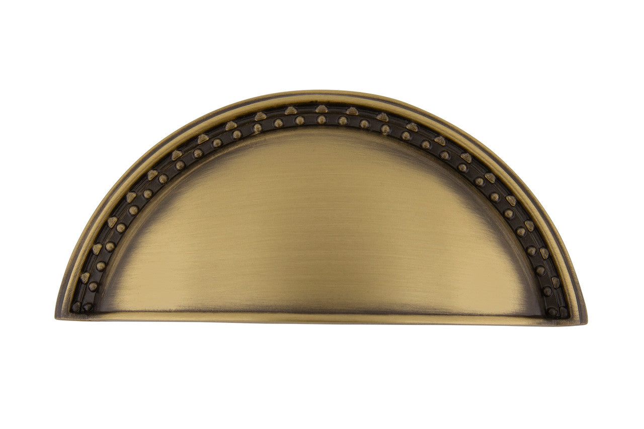 Nostalgic Warehouse 761707: 3" cc Meadows Cup Cabinet Pull - Antique Brass