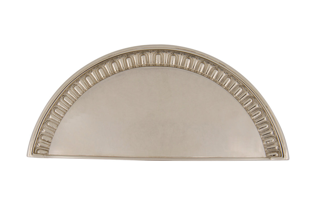 Nostalgic Warehouse 761714: 3" cc Egg & Dart Cup Cabinet Pull - Polished Nickel