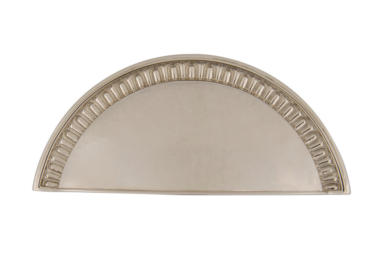 Nostalgic Warehouse 761714: 3" cc Egg & Dart Cup Cabinet Pull - Polished Nickel