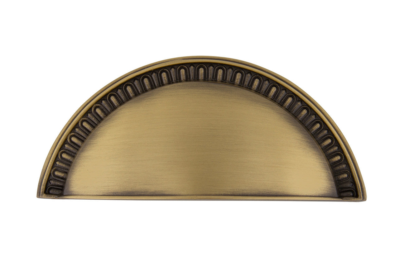 Nostalgic Warehouse 761716: 3" cc Egg & Dart Cup Cabinet Pull - Antique Brass