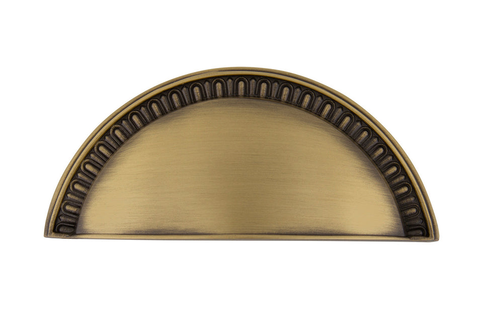 Nostalgic Warehouse 761716: 3" cc Egg & Dart Cup Cabinet Pull - Antique Brass