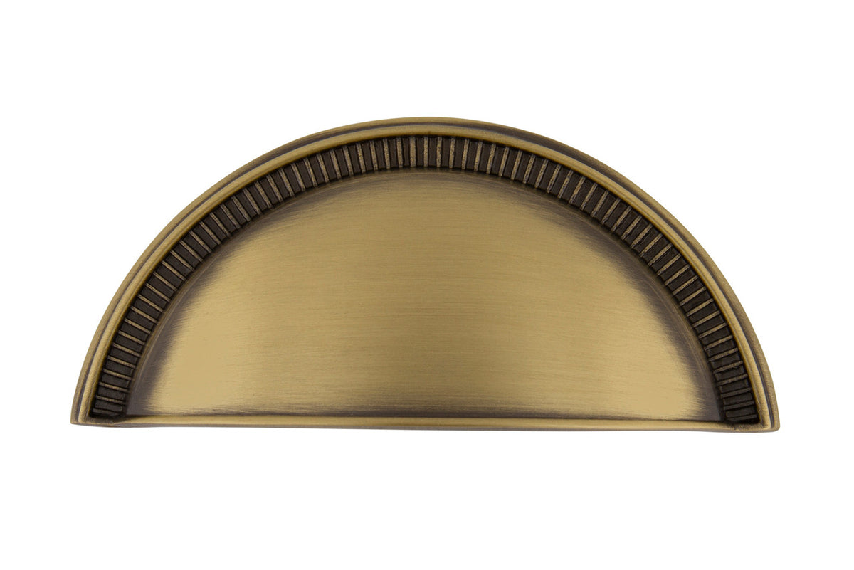 Nostalgic Warehouse 761734: 3" cc Soleil Cup Cabinet Pull - Antique Brass