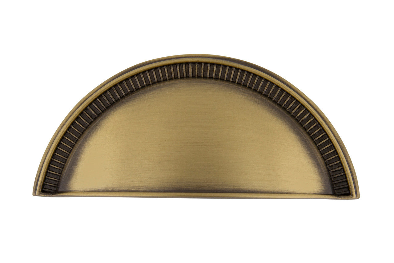 Nostalgic Warehouse 761734: 3" cc Soleil Cup Cabinet Pull - Antique Brass