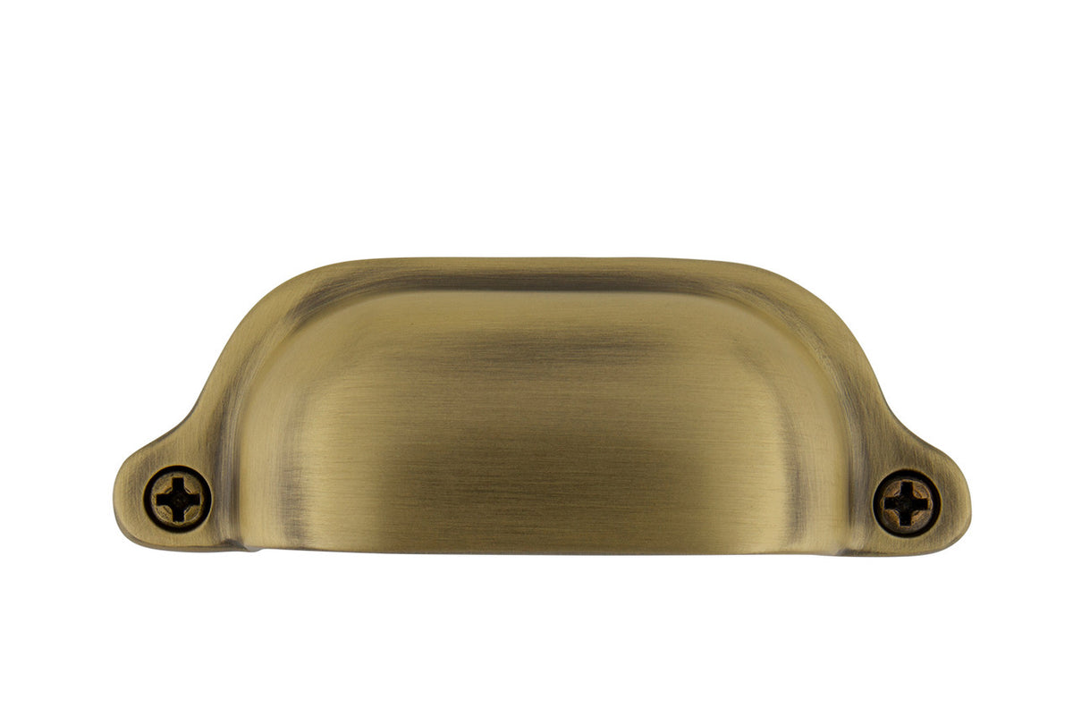 Nostalgic Warehouse 761743: 3" cc Farm Cup Cabinet Pull - Antique Brass