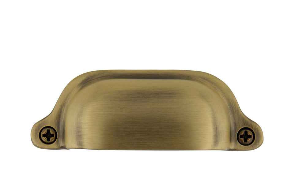 Nostalgic Warehouse 761743: 3" cc Farm Cup Cabinet Pull - Antique Brass