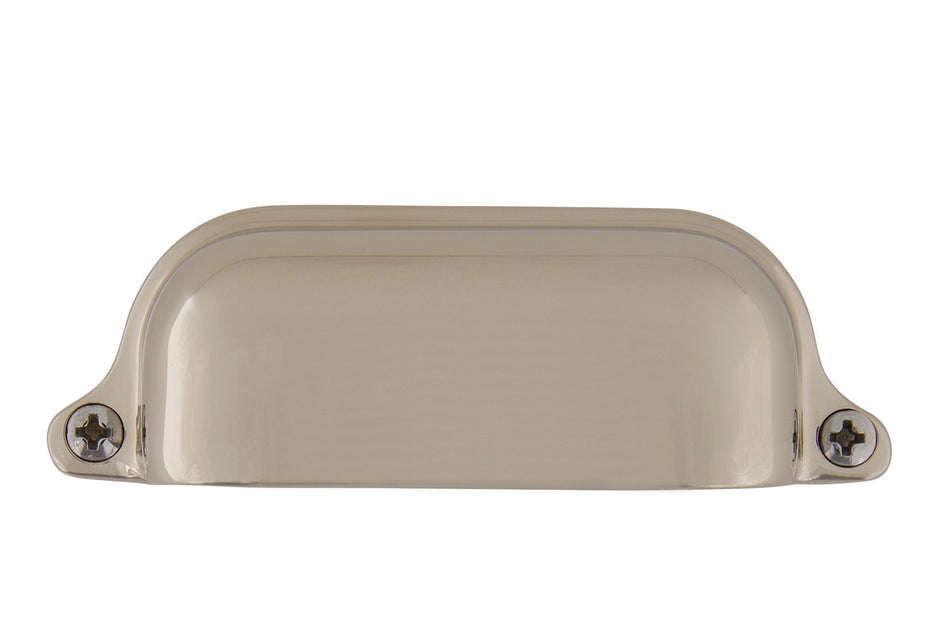 Nostalgic Warehouse 761750: 3-1/2" cc Farm Cup Cabinet Pull - Polished Nickel