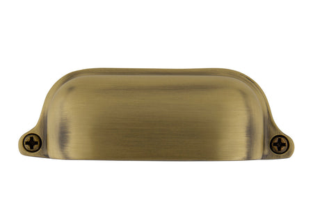 Nostalgic Warehouse 761752: 3-1/2" cc Farm Cup Cabinet Pull - Antique Brass