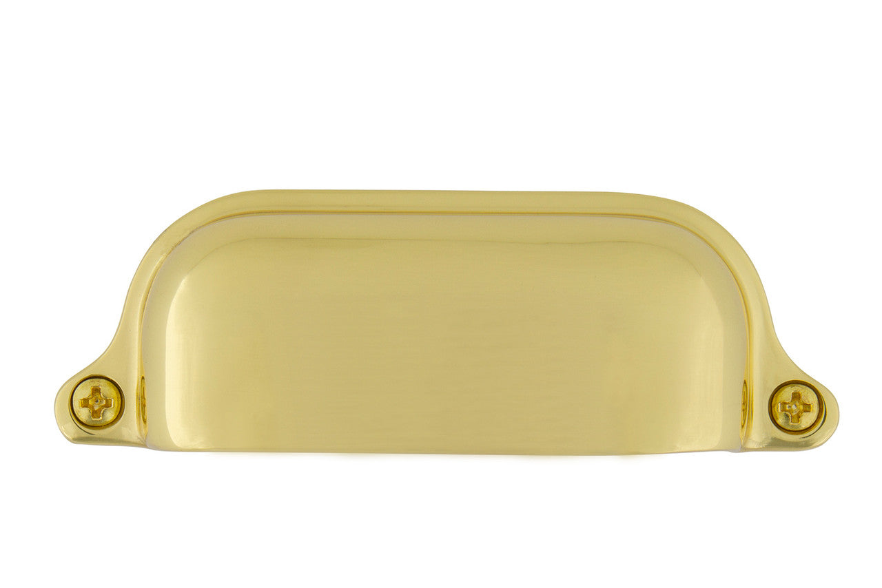 Nostalgic Warehouse 761757: 3-1/2" cc Farm Cup Cabinet Pull - Polished Brass