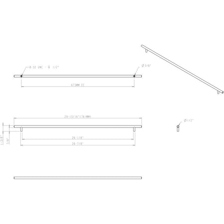 Elements 761SS: 673 mm cc Naples Round Bar Cabinet Pull - Stainless Steel