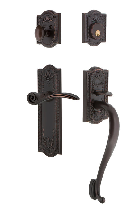 Nostalgic 768231: Entry Lockset w/Meadows Backplate, S-Grip Exterior Handle and Swan Interior Lever - Timeless Bronze