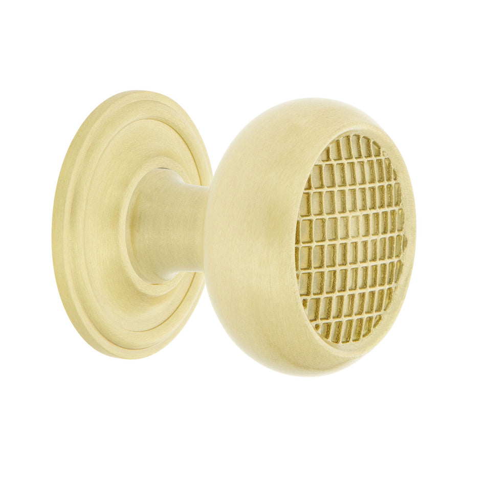 Nostalgic Warehouse 769440: 1-3/8" Craftsman Cabinet Knob w/Classic Rose - Satin Brass