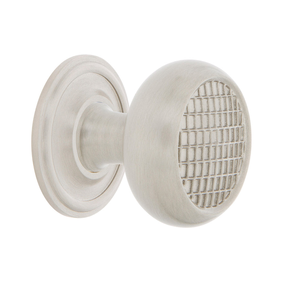 Nostalgic Warehouse 769443: 1-3/8" Craftsman Cabinet Knob w/Classic Rose - Satin Nickel
