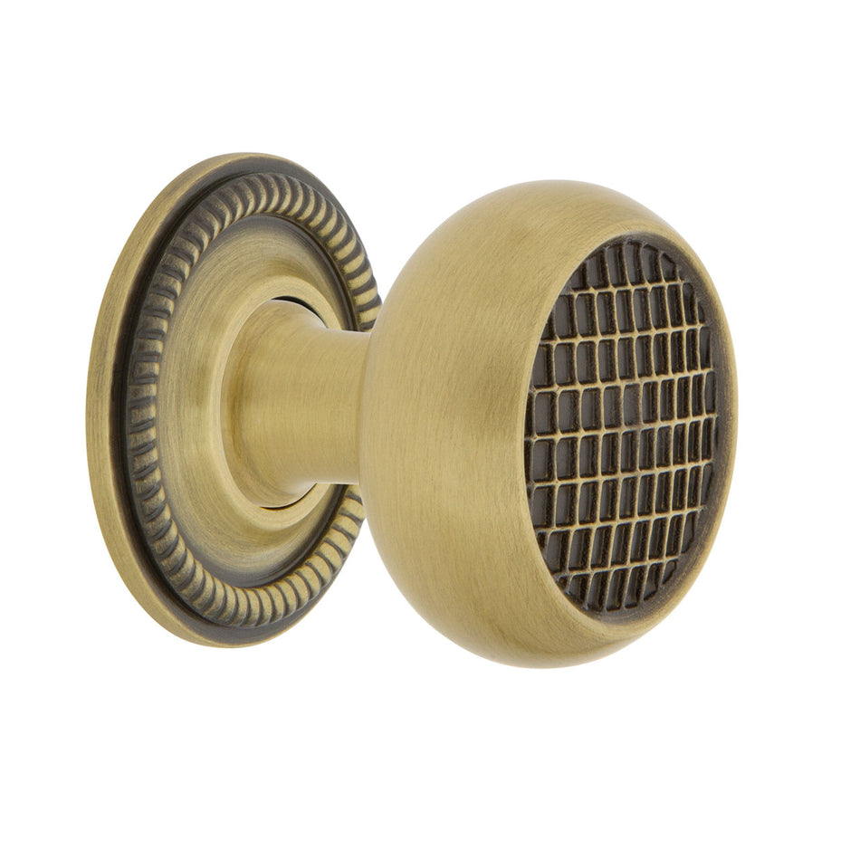 Nostalgic Warehouse 769454: 1-3/8" Craftsman Cabinet Knob w/Rope Rose - Antique Brass