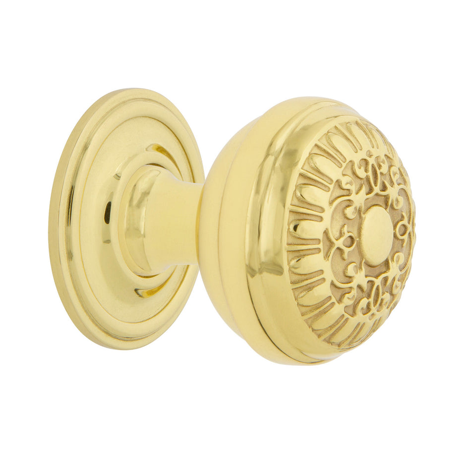 Nostalgic Warehouse 769478: 1-3/8" Egg & Dart Cabinet Knob w/Classic Rose - Polished Brass