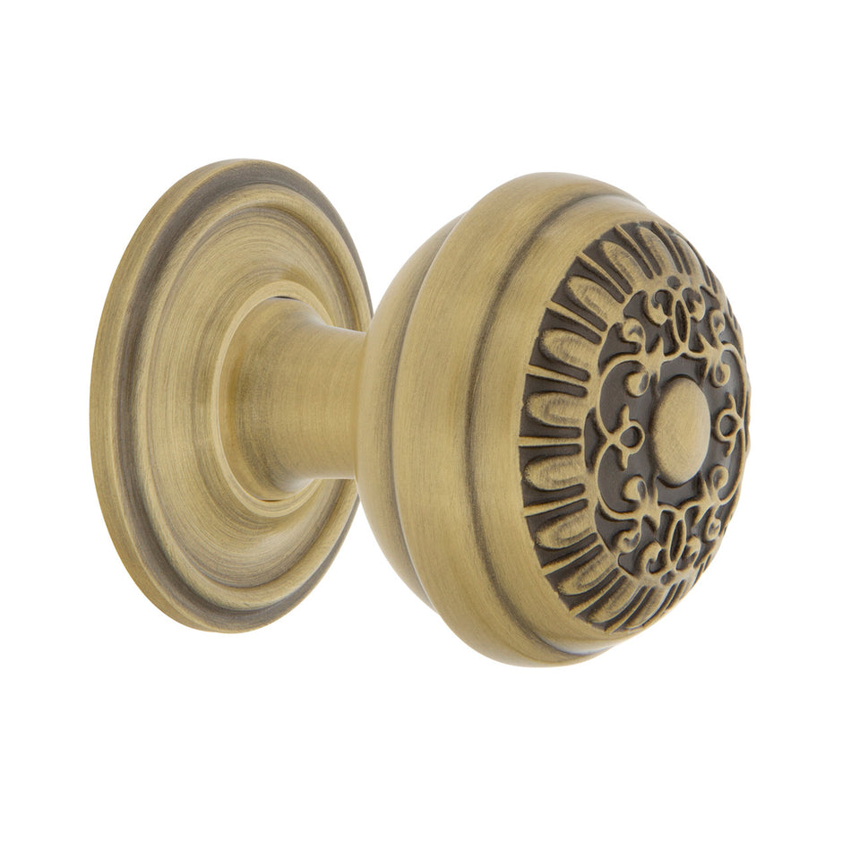 Nostalgic Warehouse 769481: 1-3/8" Egg & Dart Cabinet Knob w/Classic Rose - Antique Brass