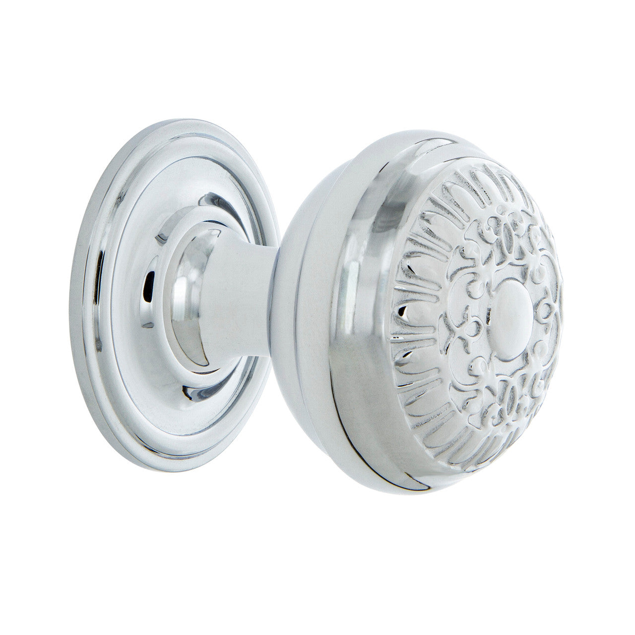 Nostalgic Warehouse 769484: 1-3/8" Egg & Dart Cabinet Knob w/Classic Rose - Bright Chrome