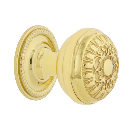 Nostalgic Warehouse 769487: 1-3/8" Egg & Dart Cabinet Knob w/Rope Rose - Polished Brass