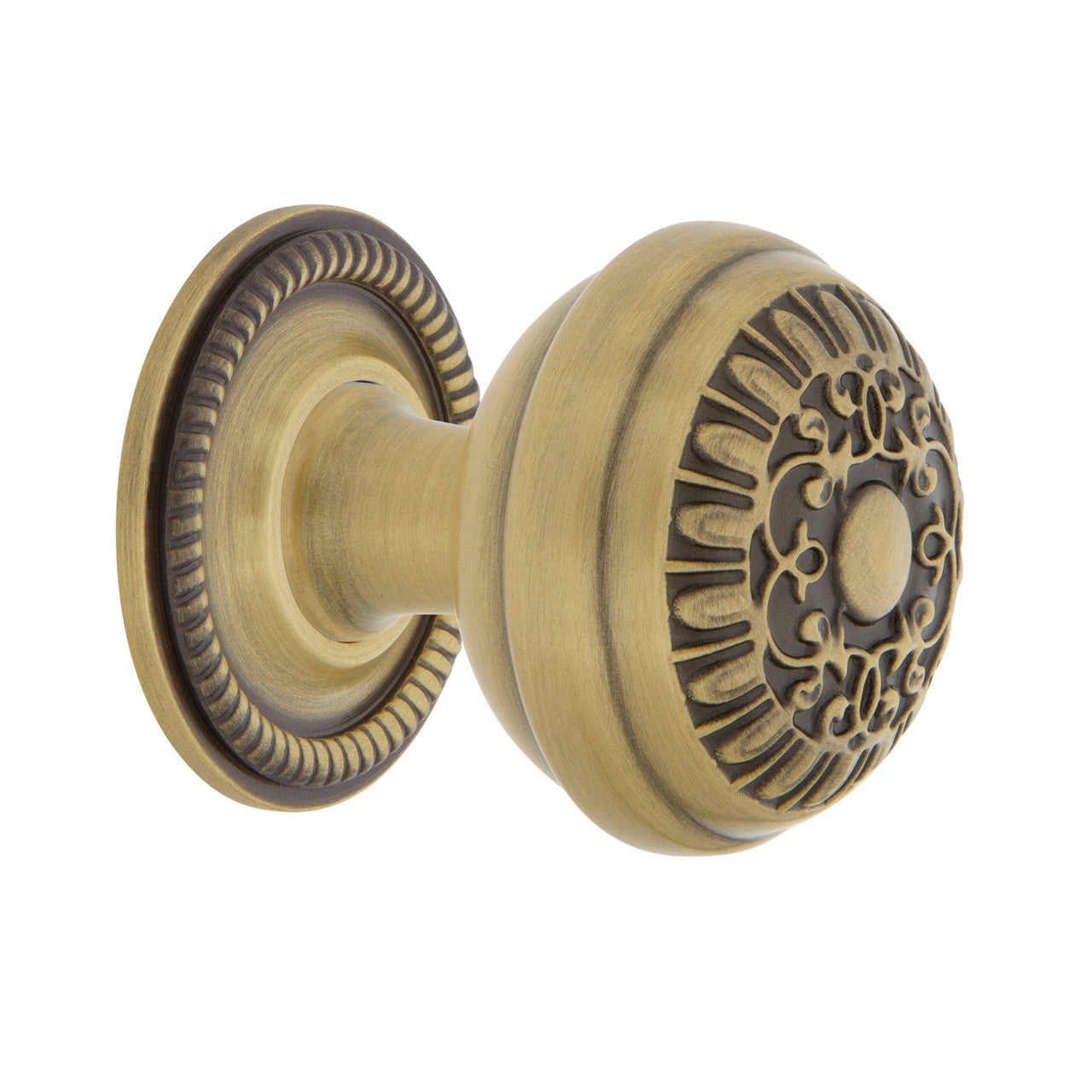 Nostalgic Warehouse 769490: 1-3/8" Egg & Dart Cabinet Knob w/Rope Rose - Antique Brass