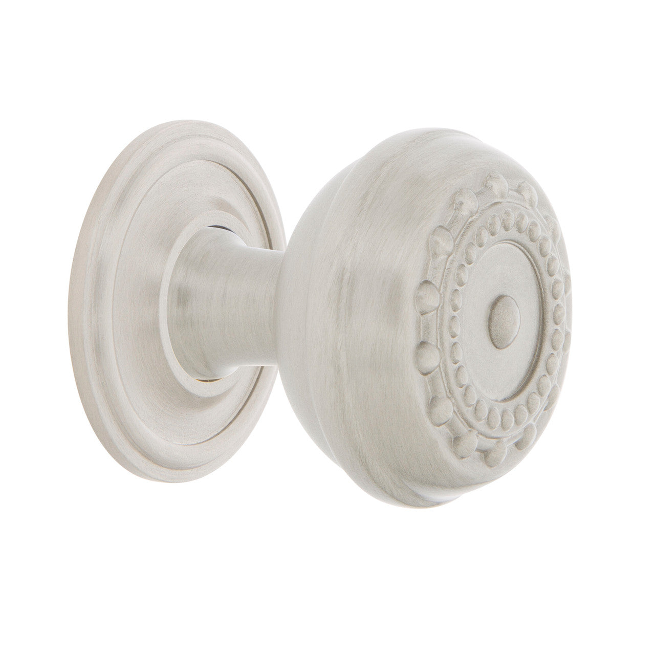 Nostalgic Warehouse 769517: 1-3/8" Meadows Cabinet Knob w/Classic Rose - Satin Nickel