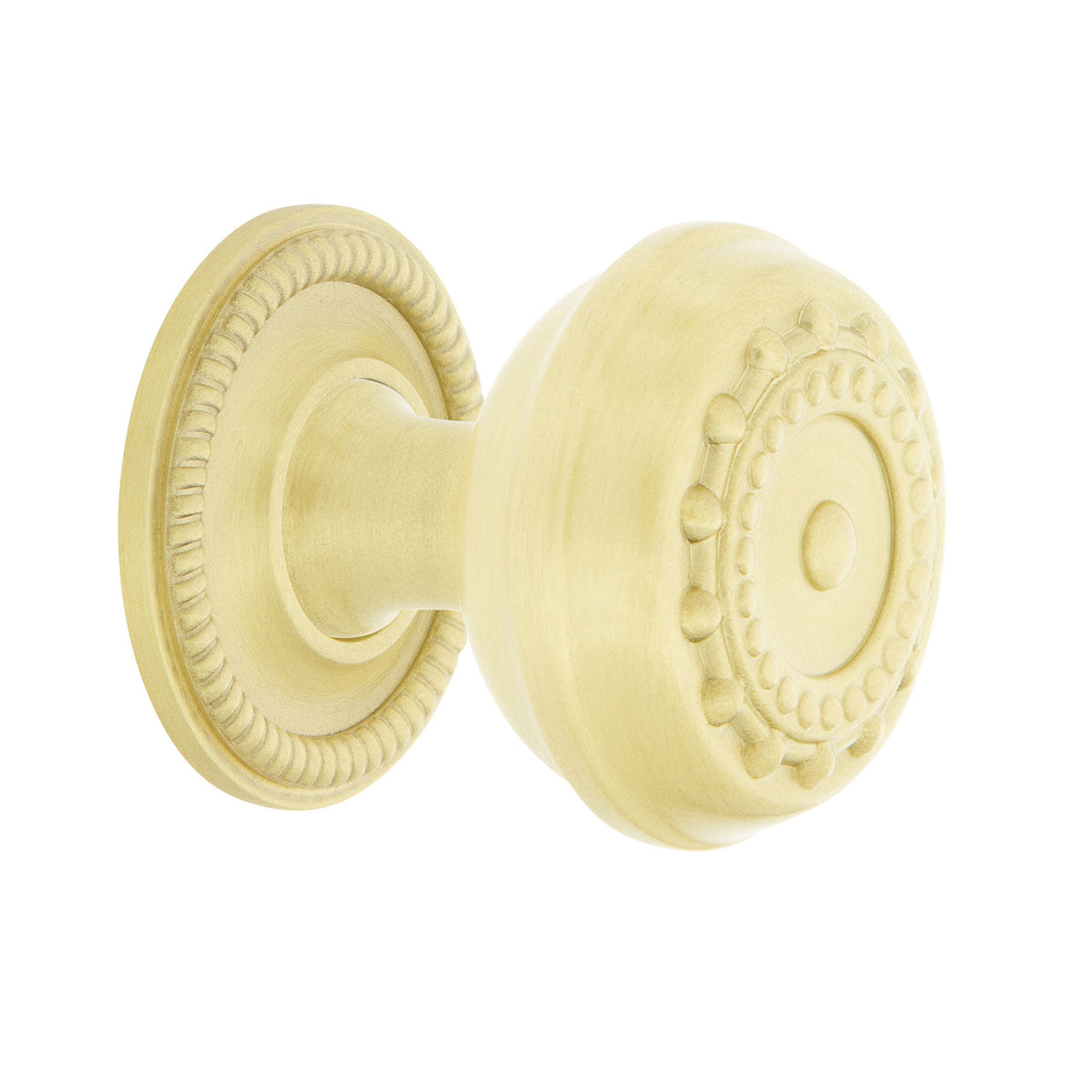 Nostalgic Warehouse 769521: 1-3/8" Meadows Cabinet Knob w/Rope Rose - Satin Brass