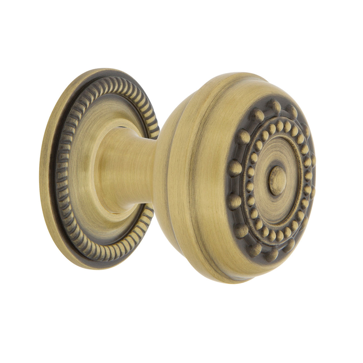 Nostalgic Warehouse 769522: 1-3/8" Meadows Cabinet Knob w/Rope Rose - Antique Brass