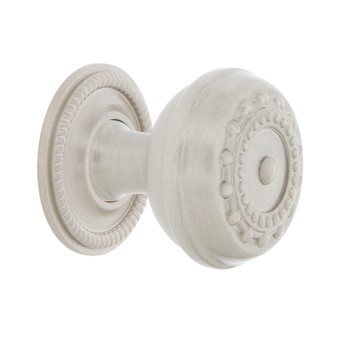 Nostalgic Warehouse 769526: 1-3/8" Meadows Cabinet Knob w/Rope Rose - Satin Nickel