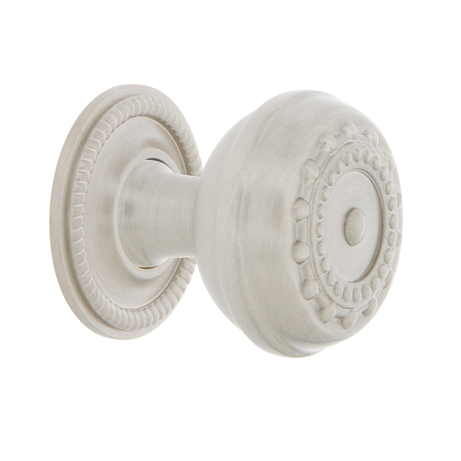 Nostalgic Warehouse 769526: 1-3/8" Meadows Cabinet Knob w/Rope Rose - Satin Nickel