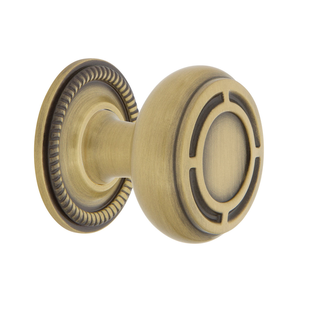Nostalgic Warehouse 769545: 1-3/8" Mission Cabinet Knob w/Rope Rose - Antique Brass
