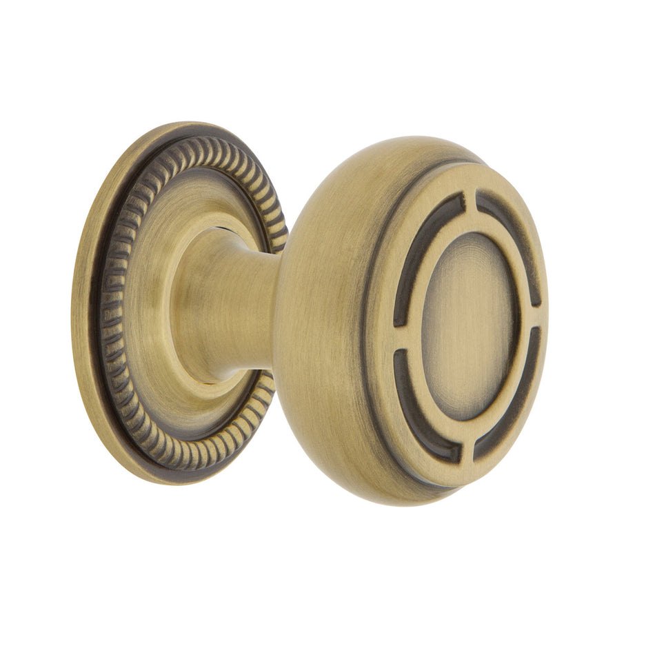 Nostalgic Warehouse 769545: 1-3/8" Mission Cabinet Knob w/Rope Rose - Antique Brass