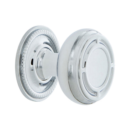 Nostalgic Warehouse 769546: 1-3/8" Mission Cabinet Knob w/Rope Rose - Bright Chrome