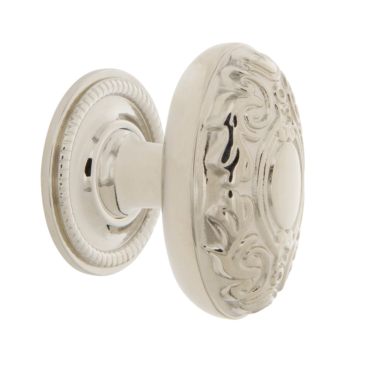 Nostalgic Warehouse 769576: 1-3/4" Victorian Cabinet Knob w/Rope Rose - Polished Nickel
