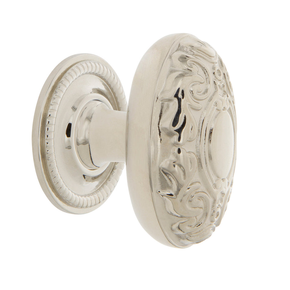 Nostalgic Warehouse 769576: 1-3/4" Victorian Cabinet Knob w/Rope Rose - Polished Nickel